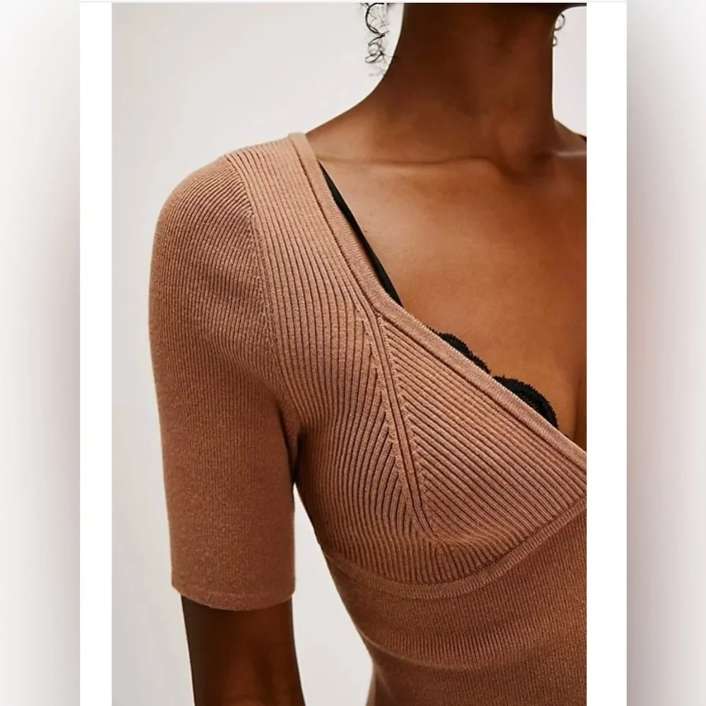 Free People Tan Knit Blouse free people intimately
